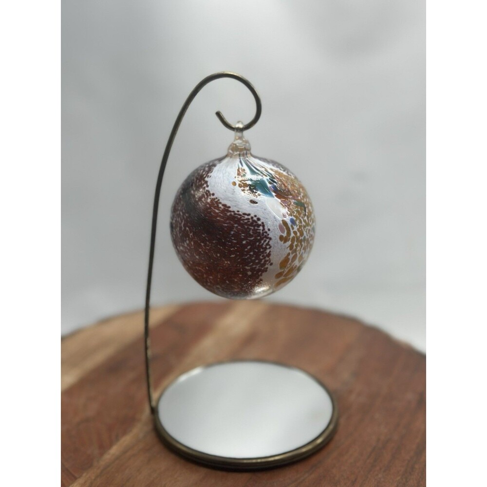 Blown Glass Orb Ball W Stand Sun Swirls Catcher Art Ornament 3” Multi Color